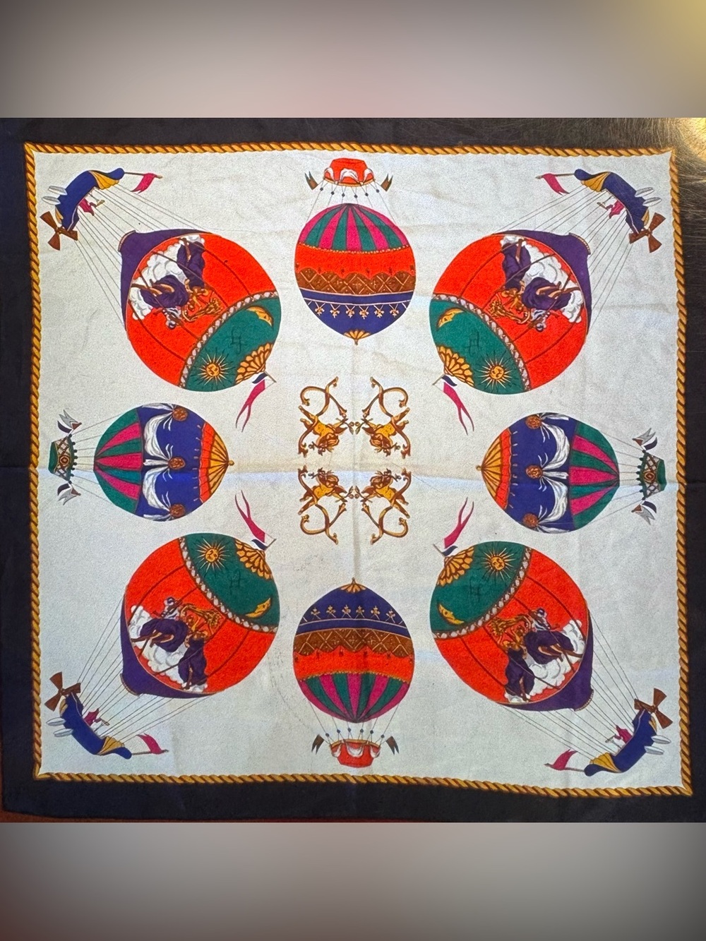 Vintage Colorful Hot Air Balloon Satin Scarf